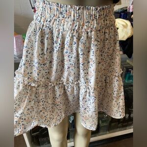 SHEIN White and Blue Floral A-Line Skirt